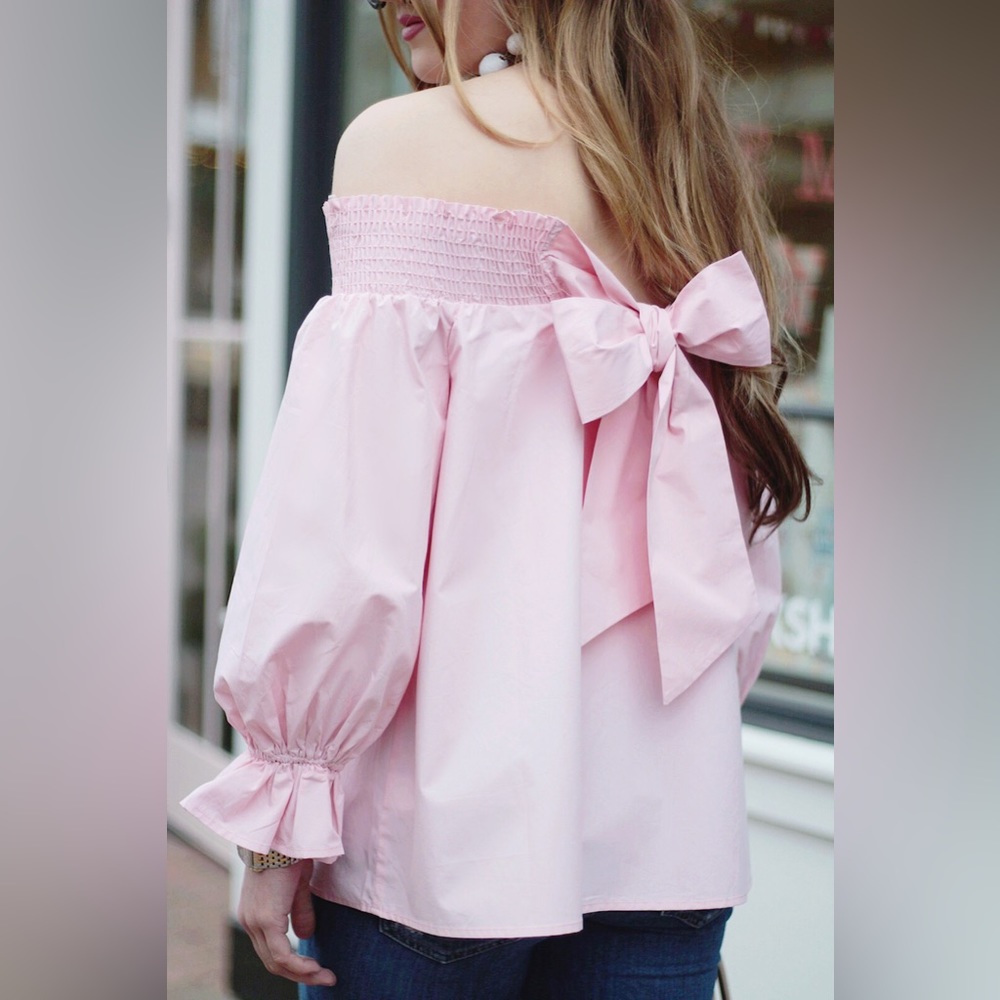 Pink Off the Shoulder Bow Back Top